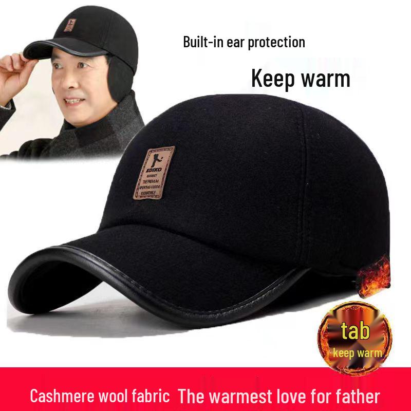 Men's Winter Wool Baseball Cap with Ear Protection for Middle-Aged/Elderly