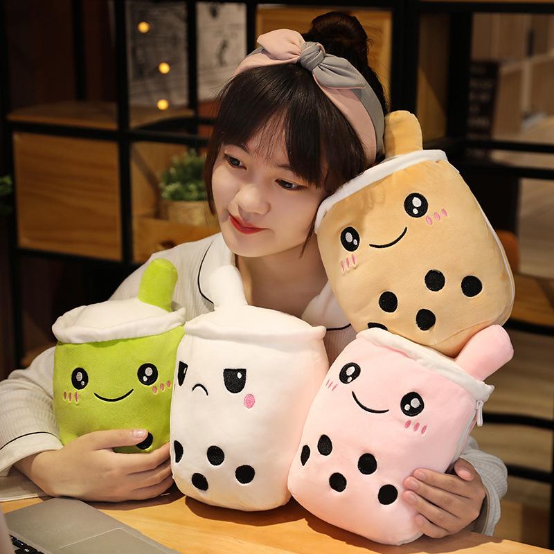 Reversible Secret Pouch Boba Plushie Bubble Tea Milk Plush Doll Soft Toy Stuffed