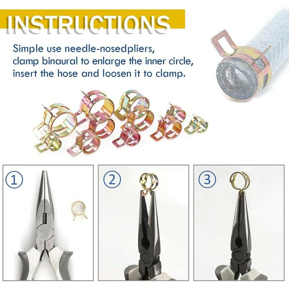 100PCS Spring Hose Clips/Clamps Fuel Air Gas Water Pipe Self Clamping
