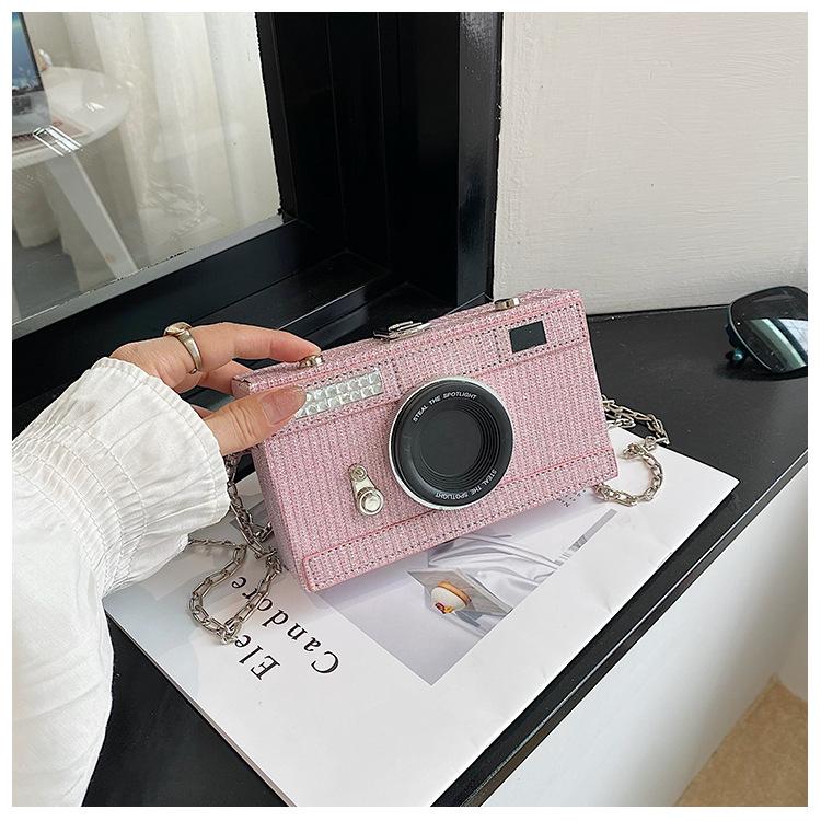 

Women Fashion Sequin Box Bag Funny Chain Crossbody Body Bag New Camera Shape Shoulder Bag