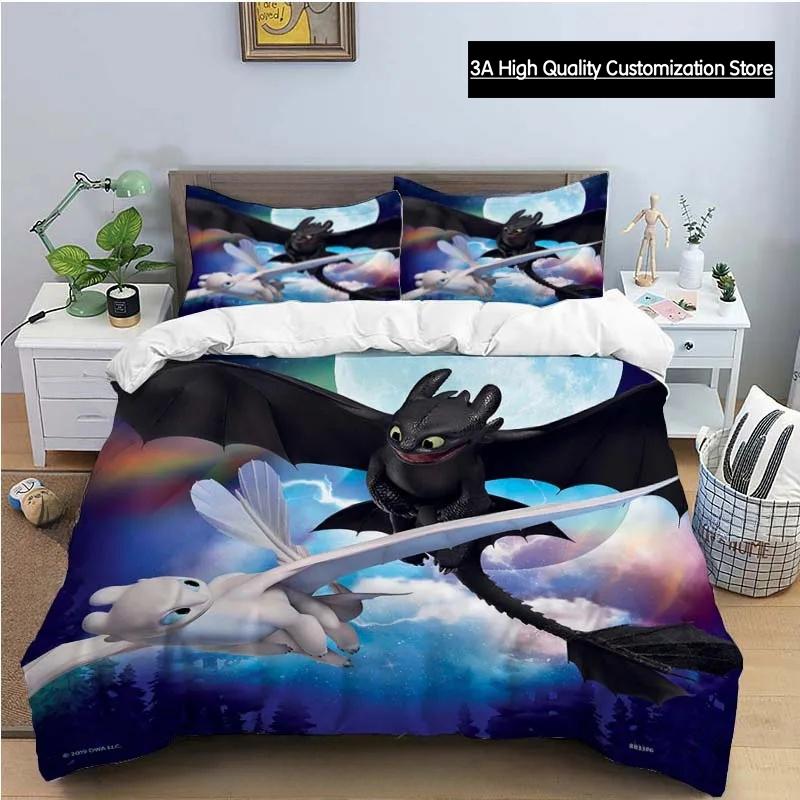 Cartoon Dragon Bedding Set Cute Lovely Duvet Cover with Pillowcase Single Double King Comforter Bed Cover Home Textile