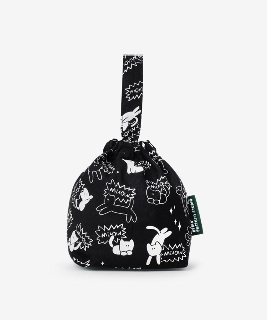 Balloon Friends [5Set] Miyao Cat Pattern String Tote Bag & Pouch S, M & Keyring & Sticker Set