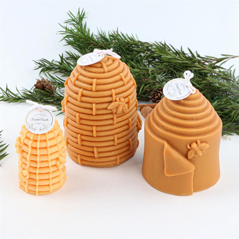 3D Honeycomb Cylinder Bee House Candle Silicone Mold DIY Handmade Making Scented Soap Resin Pastry Mould Family Desktop Ornament