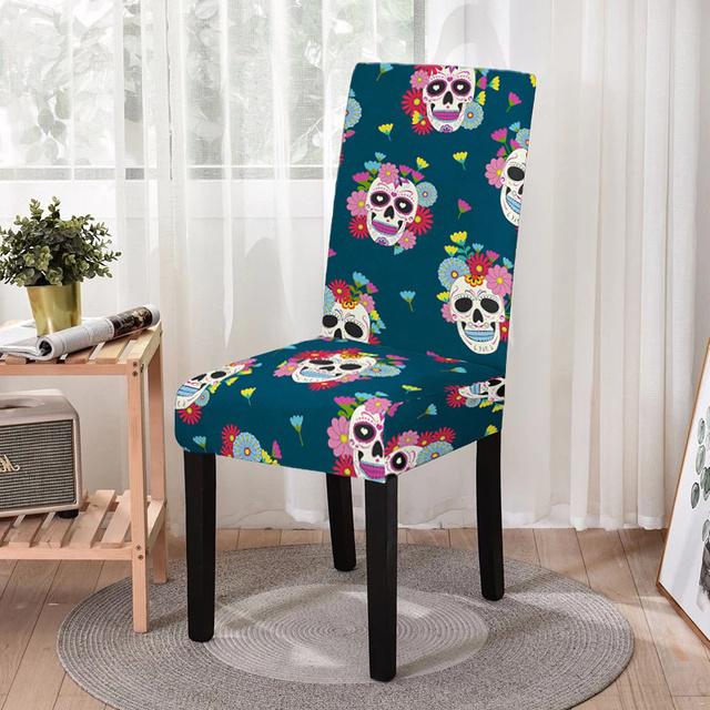 Эластичный чехол на обеденный стул эластичный чехол на стул с принтом черепа чехол для кухонных табуретов свадебный декор для отеля банкета Funda Silla Universal Size 1897₽