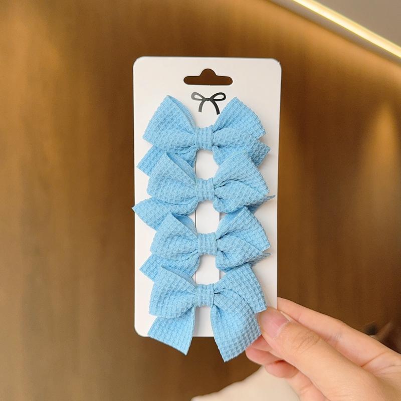 4PCS Soft Cotton Bow Hairpin Girl Sweet Plaid Design Hairpin Color Block Delicate Hairgripe Barrettes Kawaii Child Accessories