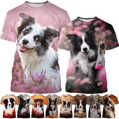 Sommer Kreativ Neu Border Collie 3D Gedruckt Modisch Niedlich Hund Lässig Rundhals Kurzarm