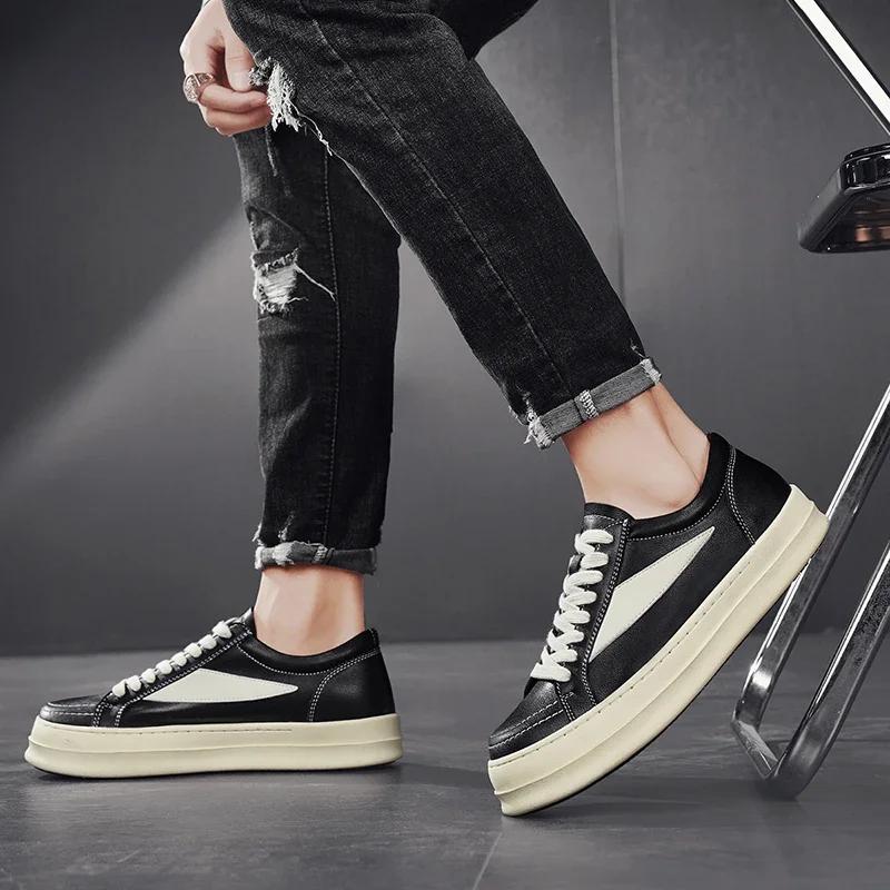 Mode Hohe Qualität Herren Lässig Leder Sportschuhe Mode Plateau Lässig Schnürschuhe Board Schuhe Bequem Outdoor Tennis Vulkanisierte Schuhe