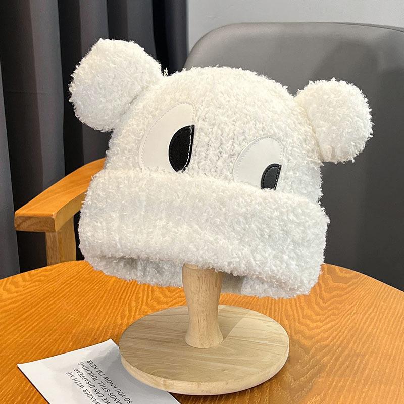 Cute big-eyed puppy lamb wool wool hat women's autumn and winter warm versatile bear ears knitted hat