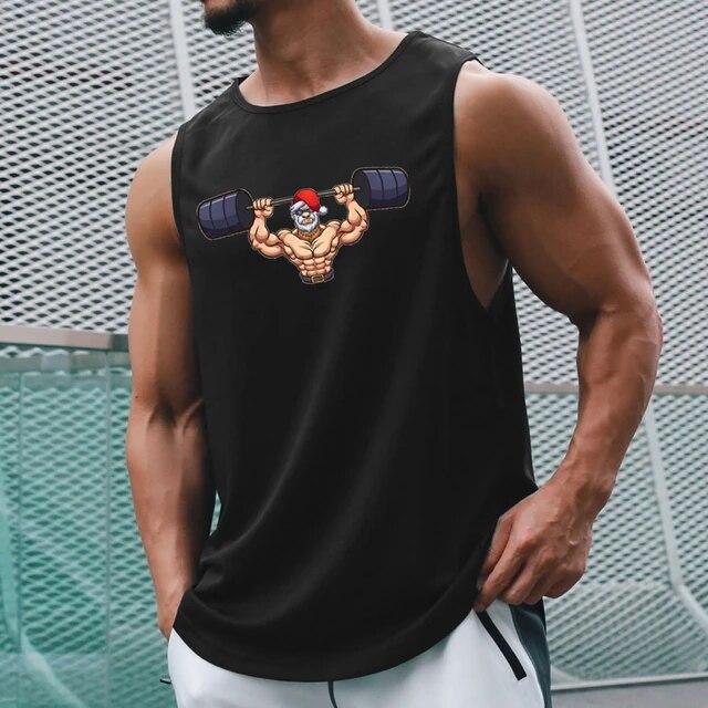 Fitness Sommer Herren Fitness Running Schnelltrocknendes bedrucktes ärmelloses Unterhemd mit Rundhalsausschnitt Muscle Undershirt Gym Workout Weste