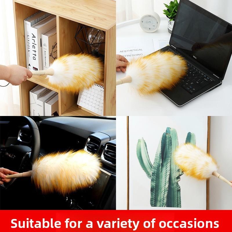 Wool Duster Electric Static Cleaner With Wooden Handle For Home And Office Dust Removal