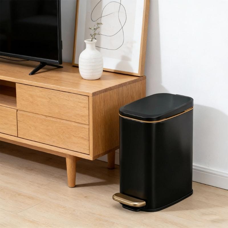 Stainless Steel Rectangular Trash Can 6L Bathroom Waste Bin with Odor Control Seal Lid Slip Resistant Base Home Supply