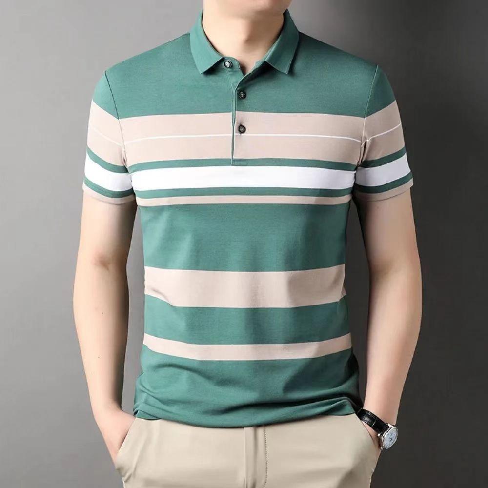 Men's striped polo shirt, men's ethnic style retro polo shirt top