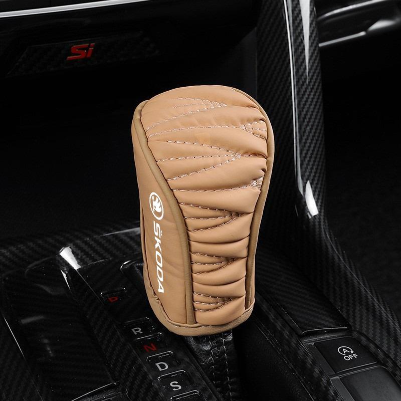 ATSS5 Car Shift Handle Cover Leather Non-slip Wear-resistant For Skoda Octavia A5 A7 Fabia 1 Superb Kamiq Rapid Yeti Auto Accessories