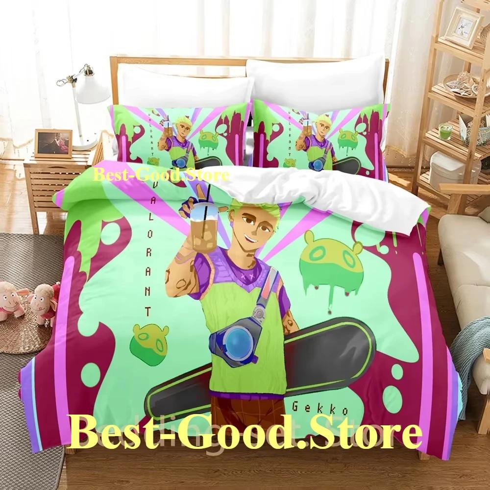 

Comforter Gekko Valorant Bedding Set Single Twin Full Queen King Size Bed Set Adult Kid Bedroom s 3D Anime Bed Comforter (quilt)-EU Single(135*200cm)3pcs