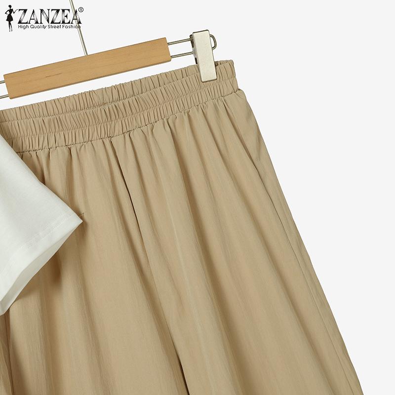 ZANZEA Completo estivo da donna con camicetta e pantaloni a maniche corte, due pezzi