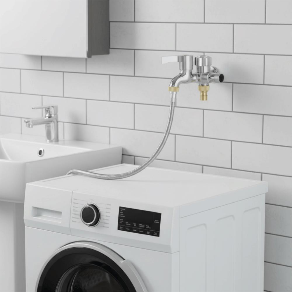 Kupferkern Waschmaschinenhahn Einzelanschluss Verdickter Wasserverteilerhahn Edelstahl Dreifachauslassadapter Badezimmer