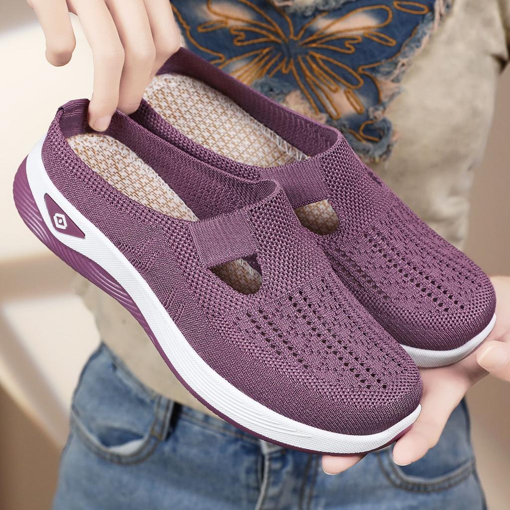 Half Slide Women Shoes Versatile Casual Shoes Breathable Closed Toe Slide Slip On Lazy Shoes Mesh Soft Bottom Single Shoes Women Comfortable Sneakers