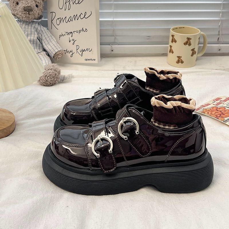 British-style Leather Shoes for Women, 2025 Autumn New Style Patent Leather Thick-soled Loafers, Versatile Retro Jk Single Shoes