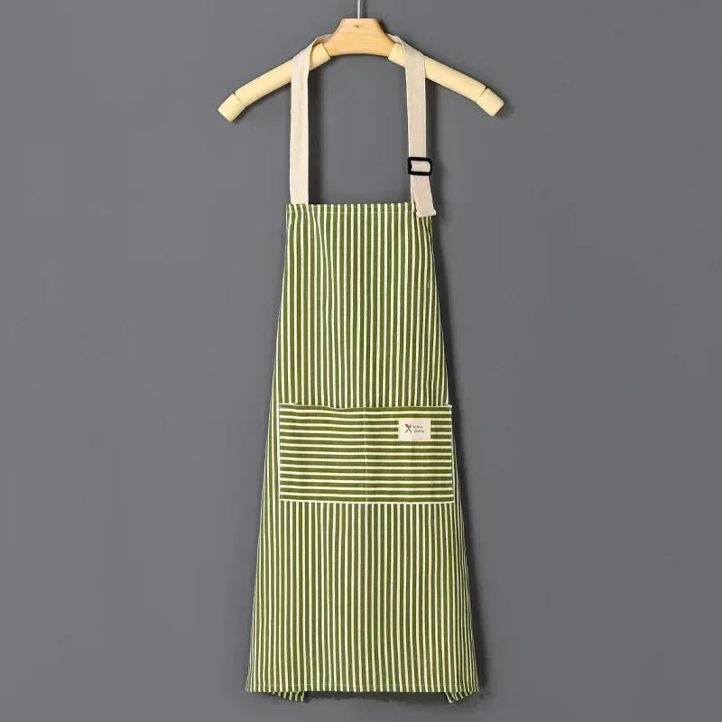 Sleeveless Linen Striped Apron Household Fashion Hanging Neck Adjustable Elasticity Work Clothes Kitchen Cooking Gardening Apron