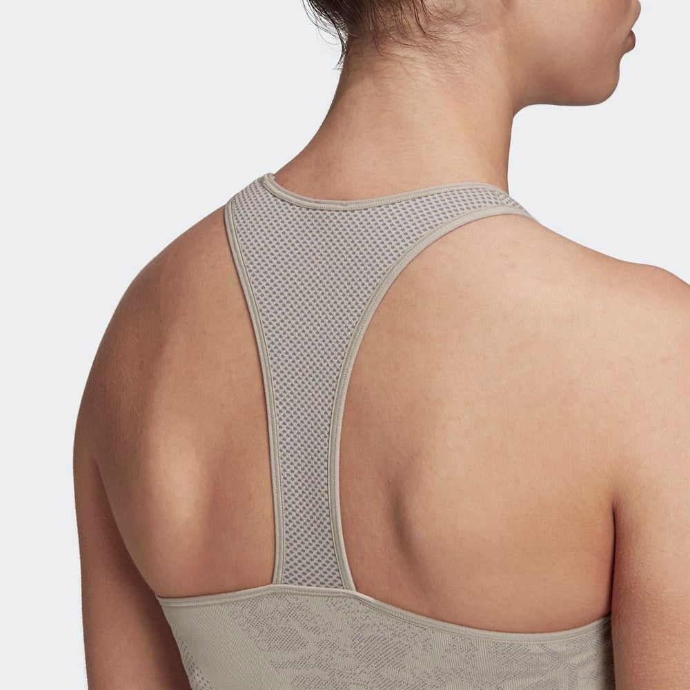 Adidas Essentials Mesh Panel Design Round Neck Sleeveless Sports Vest Women Tops Gray FI8220