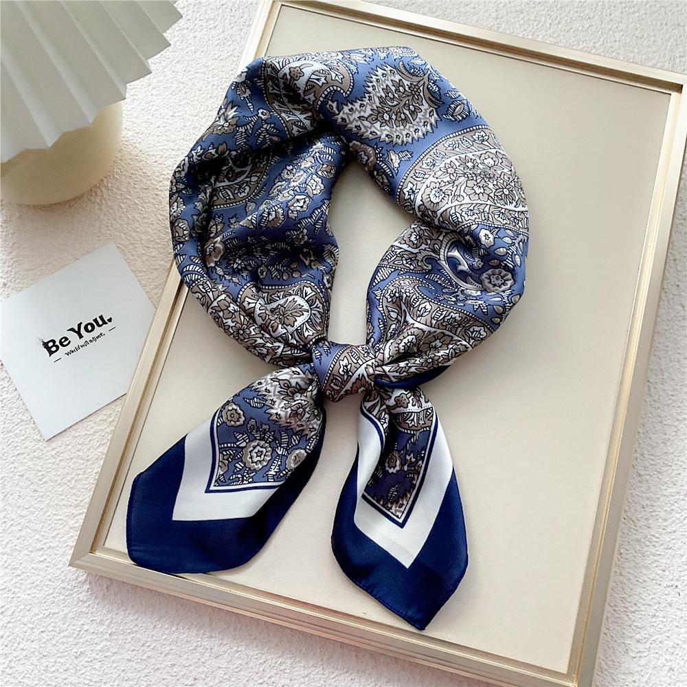 Modischer Dekorationsschal, Haarband, Krawatte, 70 cm, kleiner quadratischer Schal, Seidenschal, Damen, Frühling und Herbst, vielseitiger kleiner Schal, professioneller Schal