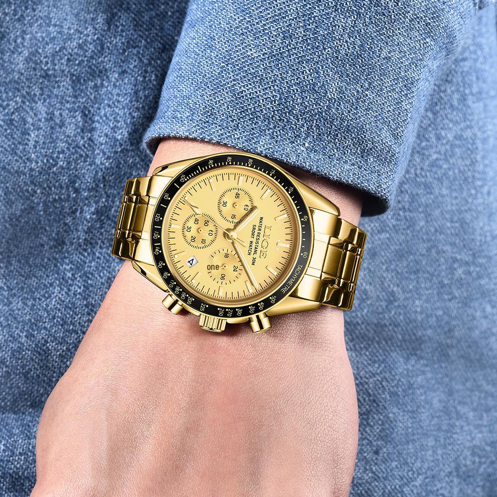 LIGE Elegant Men's Multifunctional Waterproof Wristwatch with Luminous Quartz & Calendar 89137