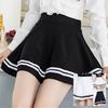 Fashion Womenswear Women Stripes Pleated Stretchy Pure Color High Waist School Mini Skirt