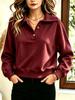 Women S Loose Fit Buttoned Lapel Solid Color Long Sleeve Sweatshirt
