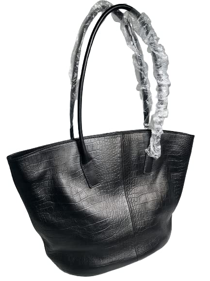 

Genuine cowhide leather tote model black crocodile-embossed boat-shaped bag, 00012BK, чёрный