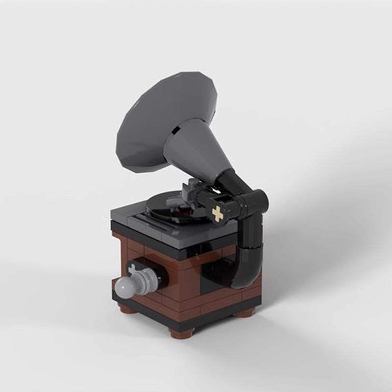 MOC Creative Retro Phonograph Record Machine Drum Set Building Blocks Model DIY Children's Assembly Toys Birthday Gift Ornament