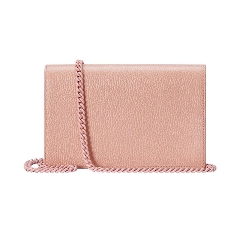 Gucci GG Marmont series snap closure detachable chain shoulder strap leather chain bag wallet shoulder crossbody bag mini women's light pink