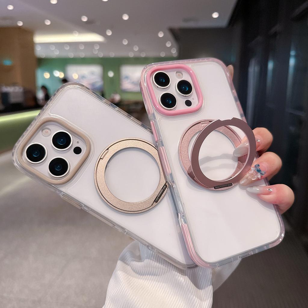 360 Degree Rotating Pressure Reducing Bracket for IPhone 16 Phone Case and Transparent Anti-drop Protective Case for Apple 15 ProMax