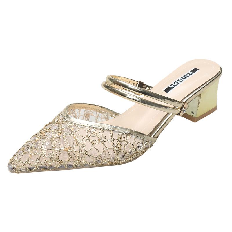 The New Fairy Style Pointed-toe High Heels for Women In The Spring and Summer of 2025 Are Worn Over Thick-heeled Slippers 35-43