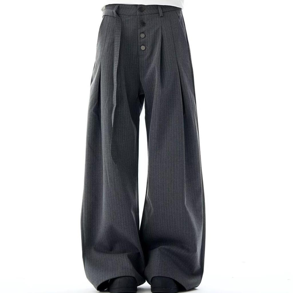 Unisex Trendy Striped Pleated Wide-Leg Drapey Pants - Autumn/Winter Collection