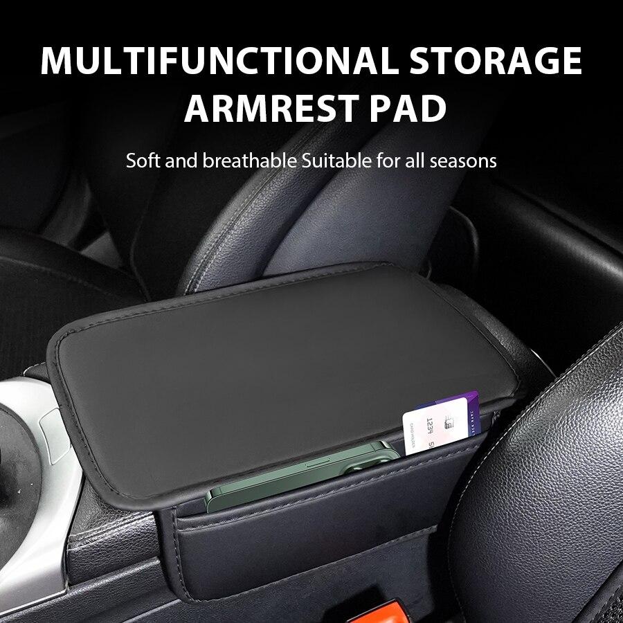 Car Armrest Cushion Universal Elbow Support Cushion Universal Arm Rest Box Pad with Both Side Storage Bag Interior PU Leather