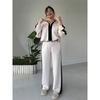 2025 Autumn Women's Fashion Color Block Casual Knitted Two-Piece Set