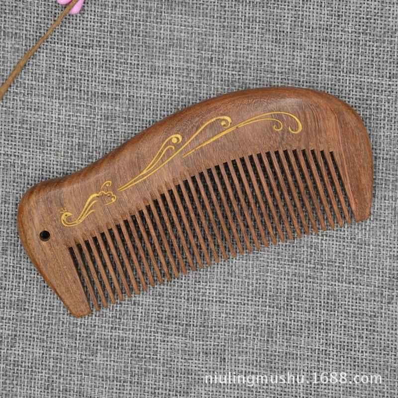 Exquisite Phoenix Style Black Gold Sandalwood Comb: Anti-static Massage, 13cm Portable Wooden Gift.