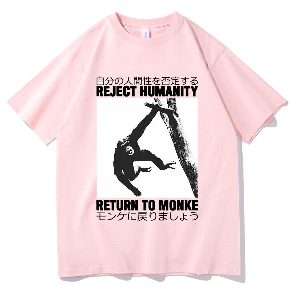 Rejeter l'Humanité Retourner au Singe T-shirt Mignon Drôle Meme Singe Japonais Impression Graphique T-shirt Homme Coton T-shirts Oversize