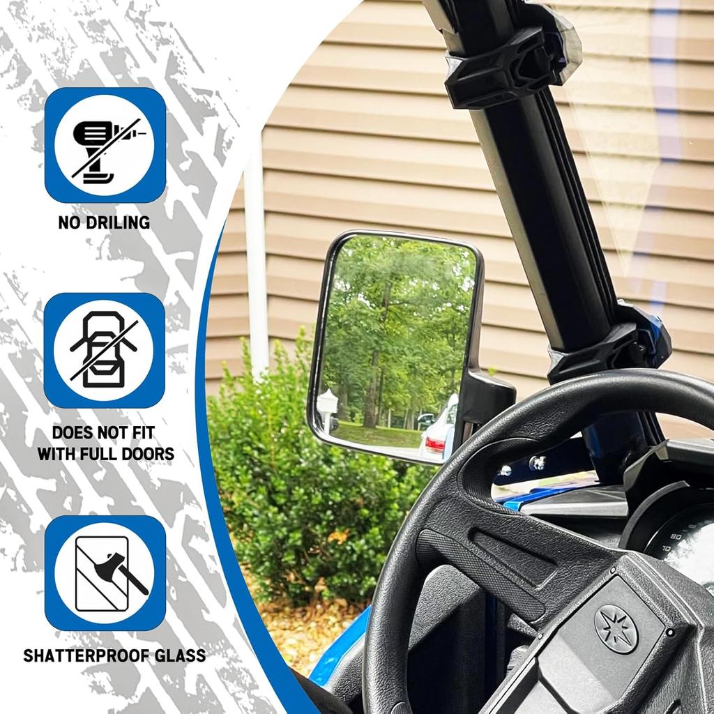 Factory-Style Non-Destructive Side View Mirror Compatible With 2016-2024 Polaris General 1000 EPS XP 4 1000 Rear Sideview Mirrors To Pro-Fit Cage