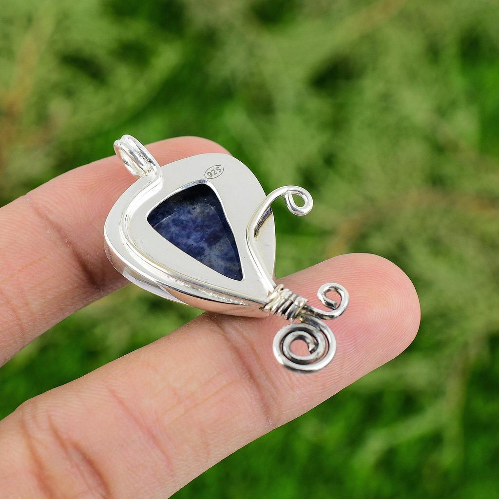 Daughters Day Deal 925 Sterling Silver Sodalite Stone Bezel Boho Pendant Jewelry