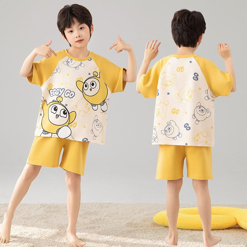 Boys Cotton Pajama Set Short Sleeve Cartoon Print Lightweight Sleepwear Kids 8 Years Home Wear