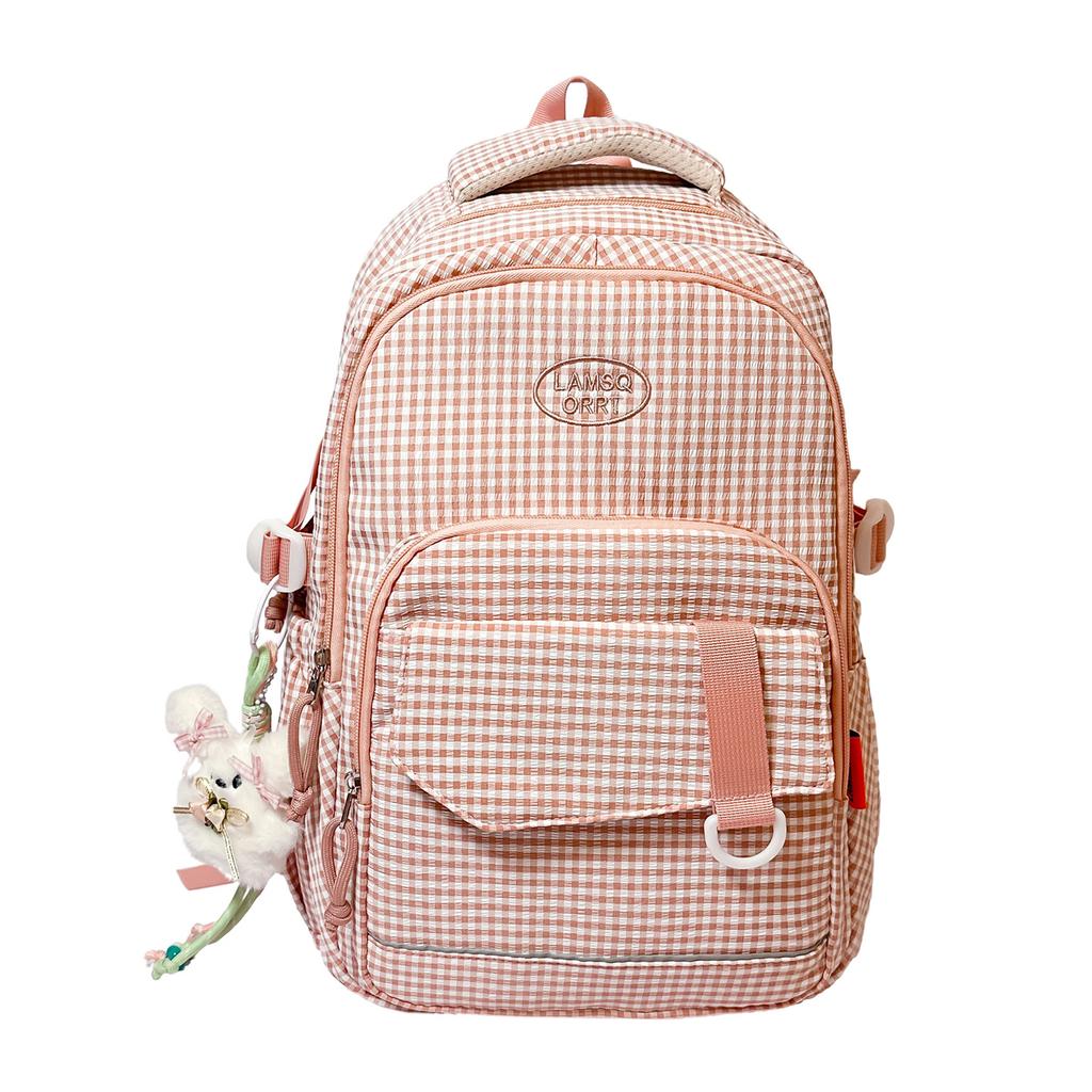 Schoolbag Plaid Contrast Color Casual Commuter Student School Bag Middle School High School Large Capacity Backpack Versatile Textured Backpack