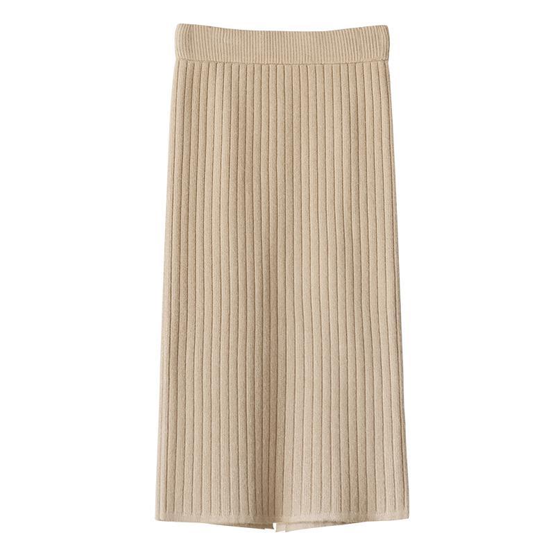 Fusta midi tricotată și fustă de lână, pe spate, cu talie înaltă, cu lungime mijlocie, cu tăietură în șold, pentru femei, toamnă și iarnă, cu lungime medie