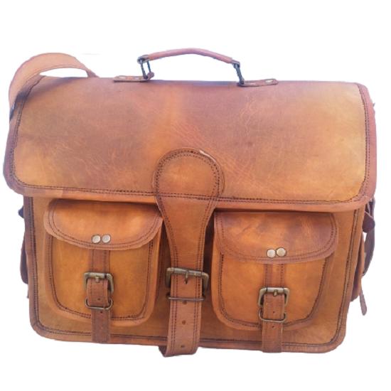 Vintage echte braune Ziegenleder Distressed Herren Satchel Handgefertigte Aktentasche