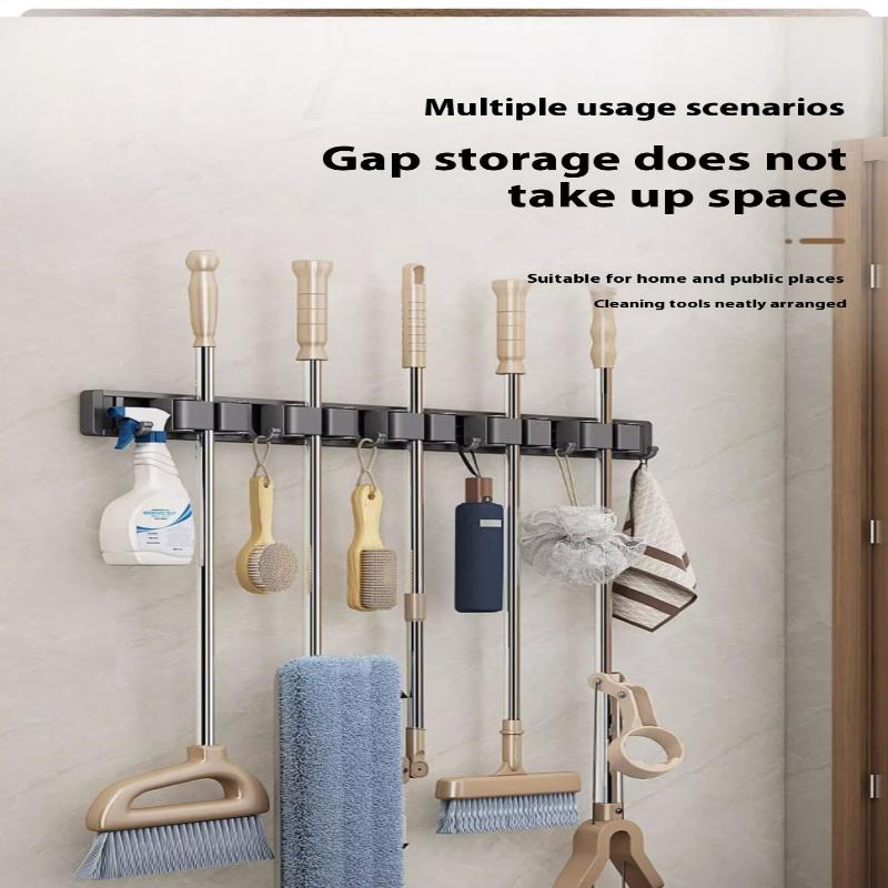 Organizer Wall Mounted Broom Holder Mop Clip Stand Brush Rack Hanging Pipe Hook Kitchen Storage Bathroom Accessories Tools
