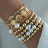 7-teilige Perlenarmbänder mit Imitationsperlen für Damen, Bohemian, goldfarben, Muschel, Zirkon, Armband-Sets, Schmuckgeschenke für den Sommerurlaub