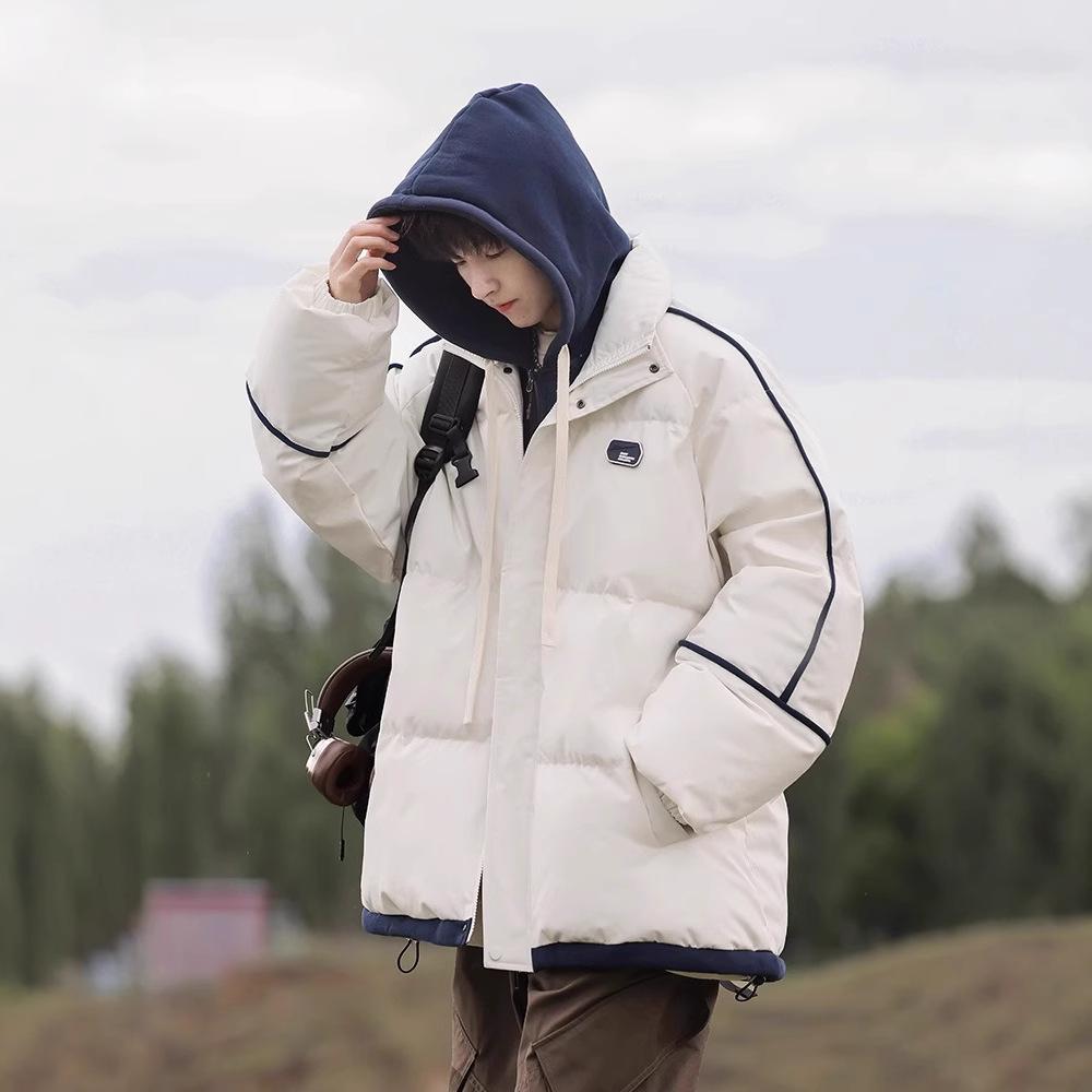 American cotton-padded men's winter 2025 new thickened warm bread cotton-padded jacket down cotton-padded jacket fake two-piece coat