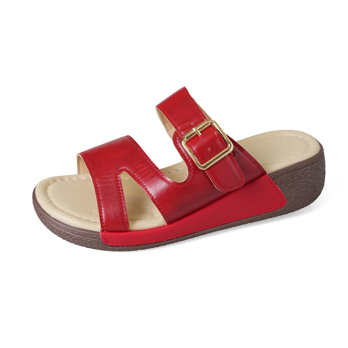 

2025 summer new cross-square buckle fish mouth wedge slippers fashionable and comfortable muffin thick-bottomed beach cool slippers women 43 красный