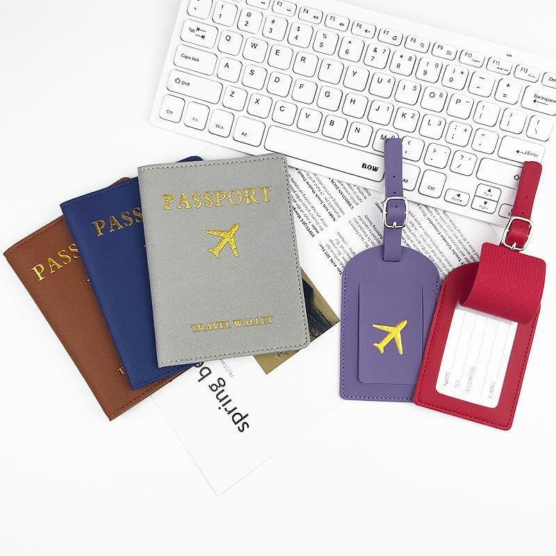 2Pcs/Set Pu Travel Passport Cover Luggage Tag Suitcase Identifier Label Baggage Boarding Bag Tag Name Id Address Passport Holder