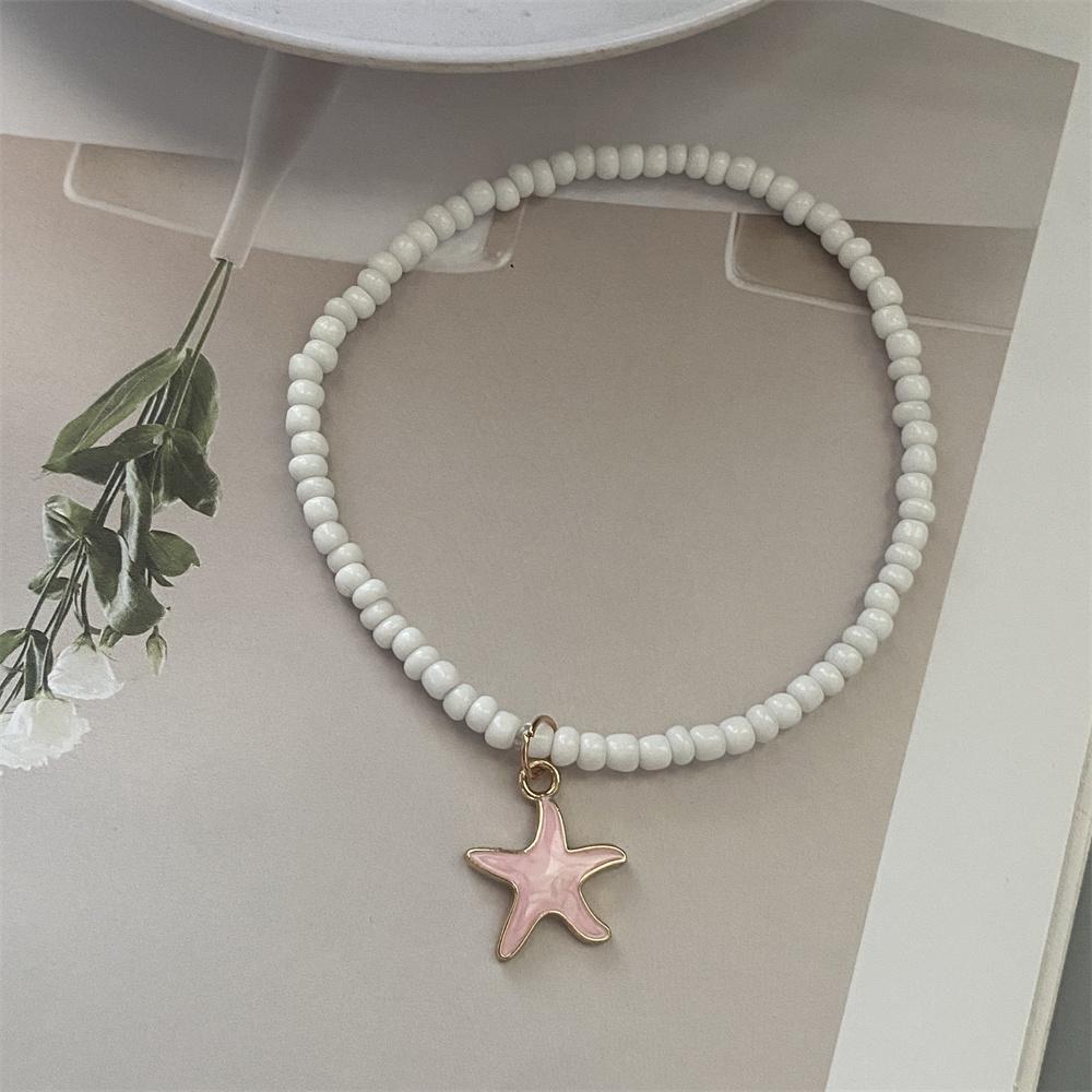 1 PC Starfish Anklet Rice Beads Handmade White Foot Bracelet Jewelry Gift for Friend Summer Gift Foot Bracelet